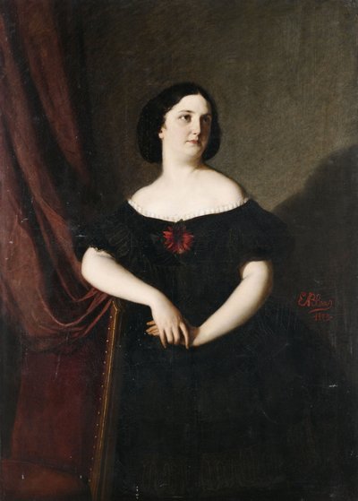 Portrait of a Lady in a Black Dress with Ruffles by E. Blaas
